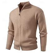 preiswerte Herren Strickjacke-Herren Pullover Kleid Pullover Strickjacke Reißverschluss-Pullover Strickpullover Gerippt Stricken Normale Oberteile Gestrickt Gerippt Einfach Stehkragen Mode Schals Lässig Alltagskleidung Bekleidung