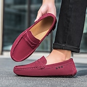 billiga Slip-ons och loafers till herrar-Röda herrloafers i konstläder med slip-on-funktion, lätta, avslappnade mockasiner för arbete, resor och vardagsbruk