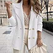 billige Blazere og dresser-Dame Blazer Hold Varm Bekvem Lomme Knapper Mote Utendørs عادي Ut på byen Helg Enkeltkneppet Normal Knaphul Normal Langermet Yttertøy Svart Hvit Rosa Høst Vinter