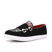 Herre denim loafers med dobbel munk stropp og etnisk trykk – moteriktige, uformelle slip-on-sko for urban stil, fester og vårantrekk billige Uttalelsessko-Herre denim loafers med dobbel munk stropp og etnisk trykk – moteriktige, uformelle slip-on-sko for urban stil, fester og vårantrekk