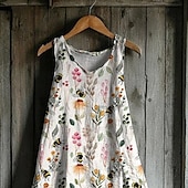 abordables Robes Bohémiennes-Femmes Robe Midi Robe Décontractée Robe d&#039;été Mode Moderne Quotidien Plage Week-end Coupe régulière Fleur Sans manches Col en V Blanche Été Printemps