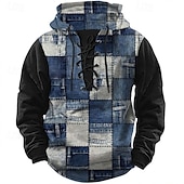 economico Schema Geometrico-Per uomo Patchwork Felpe con cappuccio Moda Cool Manica Lunga Con Cappuccio Nero Blu Coulisse Autunno Inverno progettista