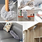 abordables Limpiando suministros-Plumero de microfibra curvo, retráctil y lavable, de 2,8 metros de largo, con mango extensible, flexible y electrostático, ideal para limpiar el hogar, ventiladores de techo de gran alcance,