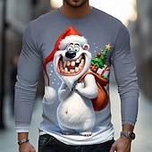 economico Magliette con stampa animale-Natale Per uomo Animale Divertente Maglietta Manica Lunga maglietta Stampa 3D Girocollo Camicia Moda Essenziale Streetwear Casuale Quotidiano Bianco Blu Grigio scuro Estate Primavera Abbigliamento S