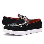 Herre denim loafers med dobbel munk stropp og etnisk trykk – moteriktige, uformelle slip-on-sko for urban stil, fester og vårantrekk billige Uttalelsessko-Herre denim loafers med dobbel munk stropp og etnisk trykk – moteriktige, uformelle slip-on-sko for urban stil, fester og vårantrekk