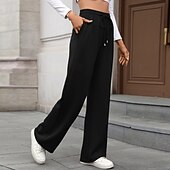 abordables Pantalon droit-Femmes Slacks Droit Streetwear Occasionnel Longueur complète Naturel Uni Avec Poches Conception à cordon élastique Doux Fête Tenue quotidienne Week-end Rouge bordeaux Jacinthe Noir Vert Véronèse