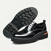 billige Klassiske Pensko-Herresko i ekte skinn med vingetupp og brogues, klassisk brunt formelt fottøy for kontor, banketter og bryllup