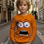 billiga Pojkens 3D-djur-Pojkar tecknat roligt leende ansikte t-shirt långärmad 3D-tryck höst vintermode grundläggande barn 4-12 år rund hals utomhus casual daglig normal passform
