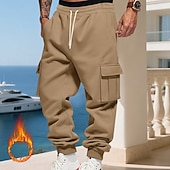 baratos Carga-Homens Calças Esportivas Calças de lã Corredor Calças de inverno Calça de moletom cargo Com Cordão Bolsos Cintura elástica Tecido Conforto Quente Esportes Diário Moda Casual Preto Branco