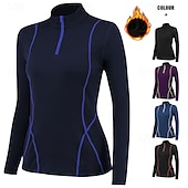 cheap Yoga Tops-Women's Fleece Workout Shirt Yoga Top Stand Collar Warm Quarter Zipper Long Sleeve Sports Solid Color Top For Gym Athletic Sports Activewear
