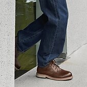 abordables Bottines-Bottines à lacets en similicuir marron pour homme, chaussures d&#039;extérieur décontractées classiques pour le travail et le quotidien
