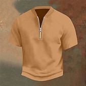 abordables Polo classique pour homme-Homme Polo Polo quart de zip Tenue quotidienne Date Zip quart Manche Courte Mode Basique Uni Fermeture éclair Été Coupe régulière Jaune clair Noir Jaune bleu marine Violet Orange Polo