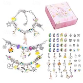 baratos kit de fazer miçangas-Conjunto de pulseiras de cristal faça você mesmo para crianças, kit para fazer joias com miçangas, design de desenho animado rosa, pulseira com pingentes artesanais, acessórios com caixa de presente