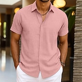 economico Casual da lavoro-Per uomo Camicia Camicia di lino Camicia Estiva Camicia button-down Camicia casual Camicia da Spiaggia Semplice Vacanza Casuale Nero Bianco Rosa Blu Manica Corta Colletto Estate Abbigliamento