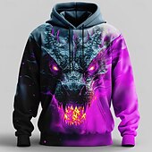 tanie Zwierzęcy nadruk-Męskie Smok 3D Bluza z Kapturem Bluzy Nowoczesne Impreza Długi rękaw Półgolf Kij Streetwear Niebieski Fioletowy Pomarańczowy Zielony Ściągana na sznurek Jesień Zima Projektant S M L XL XXL XXXL