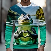 abordables Imprimé animalier-Homme Crocodile 3D Drôle Sweatshirt Occasionnel manche longue Col ras du cou Vacances Soirée Cadeau Vert Claire Vert Col rond 3D Toutes saisons Designer