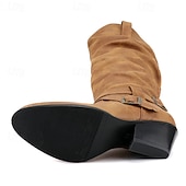 olcso Slouch Boots-Női Csizmák Slouchy Boots Szabadtéri Napi Tömör szín Térdig érő csizmák Csat Vaskosabb sarok Kerek orrú Szüret Alkalmi Műbőr Fekete Barna Khakizöld