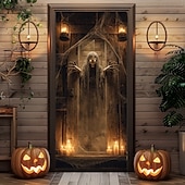 olcso Halloween ajtóborítók-Ajtófedél Kültéri bannerek Csontváz Pszichedelikus Sötét Punk Gótikus Buli Szabadtéri Felvételi hátterek Bejárati ajtó Fali veranda Lakberendezés