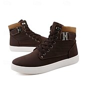 cheap Men&#039;s Sneakers-Men&#039;s Tan Faux Leather High-Top Sneakers with Lace-Up Design, Stylish Casual Shoes for Walking, Work and Weekend Outfits