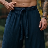 preiswerte Retro-Herren Leinenhosen Hose Sommerhose Baggy-Hosen Elastischer Bund Einfach Komfort Atmungsaktiv Volle Länge Outdoor Lässig Täglich Urlaub Vintage Armeegrün Rote Unelastisch