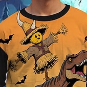 billiga Pojkes Halloween kostymer-Halloween Pojkar 3D Tecknat Dinosaurie T-shirt Långärmad Vår Höst Mode Grundläggande Barn 4-12 år Rund hals Utomhus Ledigt Dagligen Normal
