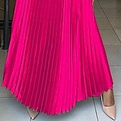 preiswerte Schlichte Röcke-Damen Rock Schwingend Lässig Boho Maxi Mittlere Hüfthöhe Röcke Einfach Plissiert Mikroelastisch Urlaub Straße Rose Sommer Polyester