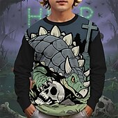 halpa Poikien Halloween-asut-Halloween Poikien 3D Piirretty Kurpitsa Dinosaurus T-paita Pitkähihainen Kevät Syksy Muoti Perus Lapset 4-12 vuotta Tiukka pyöreä kaula-aukko ulko- Kausaliteetti Päivittäin Normaali