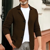 preiswerte Herren Strickjacke-Herren Strickjacke Kurzer Pullover Strickpullover Gerippt Kurz gestrickt Stricken Normale Oberteile Tasche Einfarbig Hemdkragen Mode Klassisch Urlaub Alltagskleidung Bekleidung Herbst Winter Schwarz