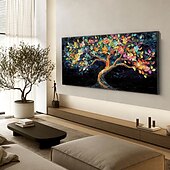 お買い得  木の油絵-手作りのオリジナルのカラフルな咲く木の油絵、キャンバスの壁、抽象的な生命の木の絵画、家の装飾用、枠張り付き/内枠なしの絵画