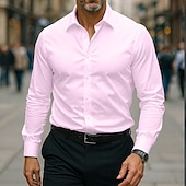 abordables chemises sans repassage pour hommes-Homme Chemise Chemise habillée Chemise sans repassage Chemise à Col Chemise Boutonnée Uni Mariage Extérieur Noir Blanche Rose dragée Vin manche longue Col Rabattu Été Printemps Vêtement Tenue