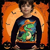 billiga Pojkes Halloween kostymer-Halloween Pojkar 3D Tecknat Dinosaurie T-shirt Långärmad Vår Höst Mode Grundläggande Barn 4-12 år Rund hals Utomhus Ledigt Dagligen Normal
