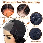 economico Parrucche lace front capelli veri-Parrucche glueless da indossare e usare, parrucche ricce pre-pizzicate in capelli umani, parrucche frontali in pizzo per principianti, parrucche glueless pre-tagliate in pizzo 4x4 senza colla per