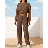 abordables Chándales-Mujer Conjuntos de chándal con jersey Conjuntos deportivos casuales Conjuntos de salón de 2 piezas Perneras anchas Color sólido Trajes de Yoga Primavera Negro Verde Ejército Al Aire Libre Viaje Correr