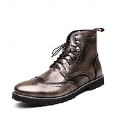 cheap Combat Boots-Men&#039;s Burgundy Faux Leather Combat Boots with Brogue Detailing – Durable Lace-Up Style for Casual Wear, Outdoor Walking, and Fashion Outfits