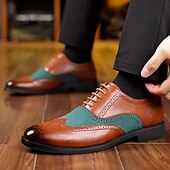 baratos Formal-Sapatos oxford masculinos bico fino bicolor marrom e verde – brogues estilosos de couro sintético para looks casuais elegantes