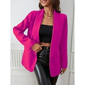 billiga Blazers och kostymer-Dam Kavaj Bekväm Andningsfunktion Ficka Kontorsdam Stil Modern Slät Utomhus Ledigt Dagligen Enkelknäppt Normal Kavajslag Normal Långärmad Ytterkläder Svart Gul Rubinrött Vår Höst