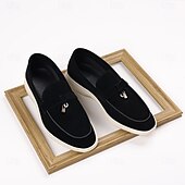 Brune herreloafers i semsket skinn med metalldetaljer – komfortable, casual businesssko til jobb, middager og høstantrekk billige Slip-ons og loafers til herrer-Brune herreloafers i semsket skinn med metalldetaljer – komfortable, casual businesssko til jobb, middager og høstantrekk