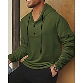cheap Basic Hoodies-Men&#039;s Hoodie Button Up Hoodie Black White Army Green Navy Blue Khaki Hooded Plain Drawstring Sports &amp; Outdoor Daily Holiday Polyester Streetwear Basic Casual Spring Fall Clothing Apparel Hoodies