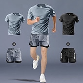 preiswerte Trainingsanzüge-Herren Trainingsanzüge 2-teiliges Sport-Set Athleisure Hohe Taille Schnelltrocknend Basketball Laufen Yoga Sportbekleidung Sportkleidung Einfarbig Dunkelgrau Grau Schwarz Schwarz