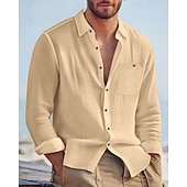 economico Camicie di lino-Per uomo Camicia Camicia di lino Camicia casual Camicia con Bottoni Camicia di cotone Semplice Vacanza Camicia hawaiana Nero Bianco Giallo Blu marino Manica Lunga Bavero Primavera Autunno