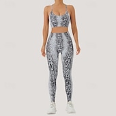 billiga Set och One-Pieces-Dam 2-delad yogatröja Sport BH Loungekläder Tryck Träningsdräkter Mörkgrå Svart Gym Träna Träning Hög midja Stretch Andningsfunktion Magkontroll Ärmlös Sport Sportkläder
