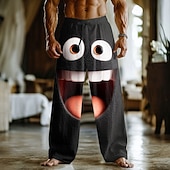 billiga Casual byxor med tryck för män-Herr 3D-seriefigur Le ansikte Långbyxor Säckiga byxor Casual byxor Medium Midja Rolig Utomhus Semester Hem Elastisk dragsko i midjan Linneliknande byxor med fickor Vår Höst 3D-tryck Svart 1 Svart 3