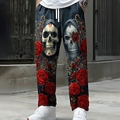halpa Kuolleiden päivä asu-Miesten Halloween-asut Kuolleiden päivä Housut Roikkuvat housut Rennot housut Keskivyötärö Dark Punk Gothic Pyhäpäivä Joustava kiristysnyöri vyötäröllä Pellavamaiset housut taskuilla Kevät Syksy