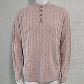 preiswerte Herrenpullover-Herren Pullover Strickpullover Gerippt Stricken Normale Oberteile Knöpfe Gestrickt Einfach Henley Mode Basic Urlaub Alltagskleidung Bekleidung Herbst Winter Schwarz Weiß M L XL