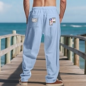 economico Vacanza-Per uomo Pantaloni di Lino Pantaloni Pantaloni Estivi Pantaloni da Spiaggia Coulisse Tasca Elastico in vita Semplice Comodità Traspirante Vacanza Quotidiano Ferie Hawaiano Boho Cachi chiaro Nero