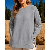 billiga Huvtröja &amp; Sweatshirt-Dam Tröja med pullover Casual Toppar Dragkedja Långärmad Överdelar Fritids- Höst Solid färg Andningsfunktion Träna Utomhus Träning Sportkläder Sportkläder Svart Vit Vinröd