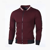 abordables Sudaderas Básicas_-Hombre Sudadera Sudadera con cremallera completa Negro Blanco Burdeos Azul Marino Gris Claro Cuello Mao Plano Con Texturas Deporte Casual Diario Ropa de calle Fresco Ropa deportiva Primavera &amp; Otoño