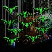 economico Novità-10 pezzi di decorazioni per l&#039;atmosfera horror di Halloween, appese agli alberi con luce notturna fluorescente da pipistrello stereoscopico 3D, decorazioni per feste e case infestate