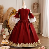 cheap Dresses-Retro Vintage Rococo Fancy Maxi Cocktail Dress Accessories Bell Sleeve Princess Bow Retro Ball Gown Point Fancy Dress Girls' Royal Christmas Halloween Carnival Masquerade Wedding Party Festival Kid's