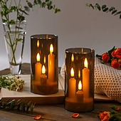 お買い得  キャンドルライト-2個アクリルフレームレスキャンドルライトバッテリー駆動キャンドルスタンドライトウェディングパーティーファミリーディナーの雰囲気ホリデー装飾用